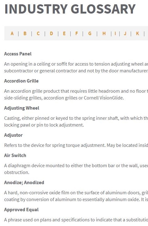 Rolling Door Industry Glossary