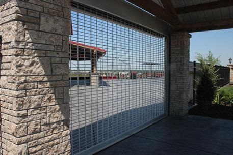 Close up of rolling security grille