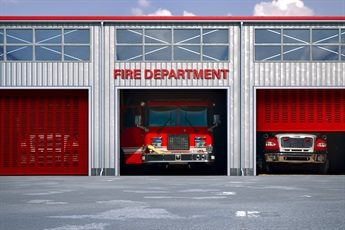 Modern Red FireHouse 1024 Door Fenestrated Slats Modern Red FireHouse 1024 Door Fenestrated Slats